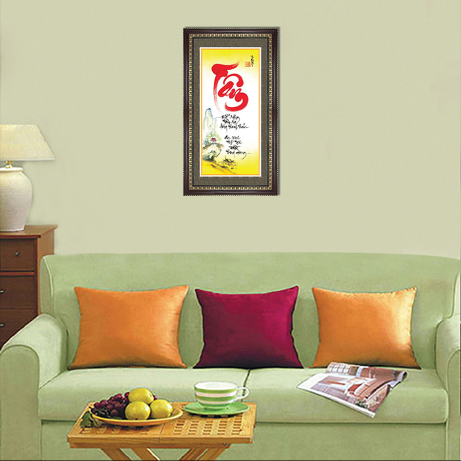 Tranh Khung Thư Pháp CHỮ TÂM Ý NGHĨA TPT_40-15 (40 x 70 cm) Thế Giới Tranh Đẹp