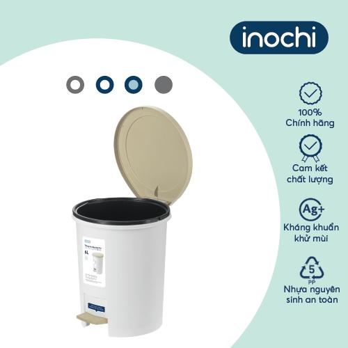 Thùng rác đạp tròn Inochi - Hiro 6L( kèm ruột) Thân Ghi sữa+ Nắp Ghi sữa/Xanh nhật