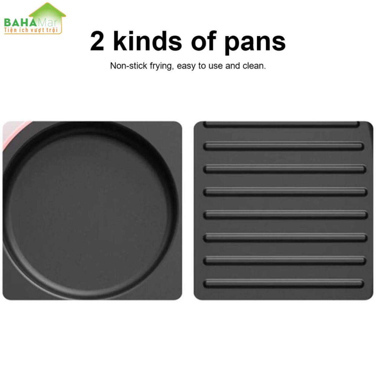 CHẢO ĐÁ ĐIỆN MINI CHỐNG DÍNH CHIA 3 NGĂN TIỆN SỬ DỤNG CHO BẾP "BAHAMAR" Chảo chia 3 ngăn, 2 ngăn tròn làm bánh, ngăn to dùng chiên, xào tiện lợi.