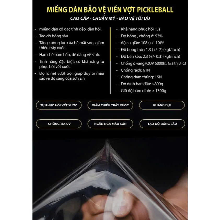 COMBO 2 Miếng Dán Viền Vợt Pickleball Chất Liệu PPF Cao Cấp 16mm