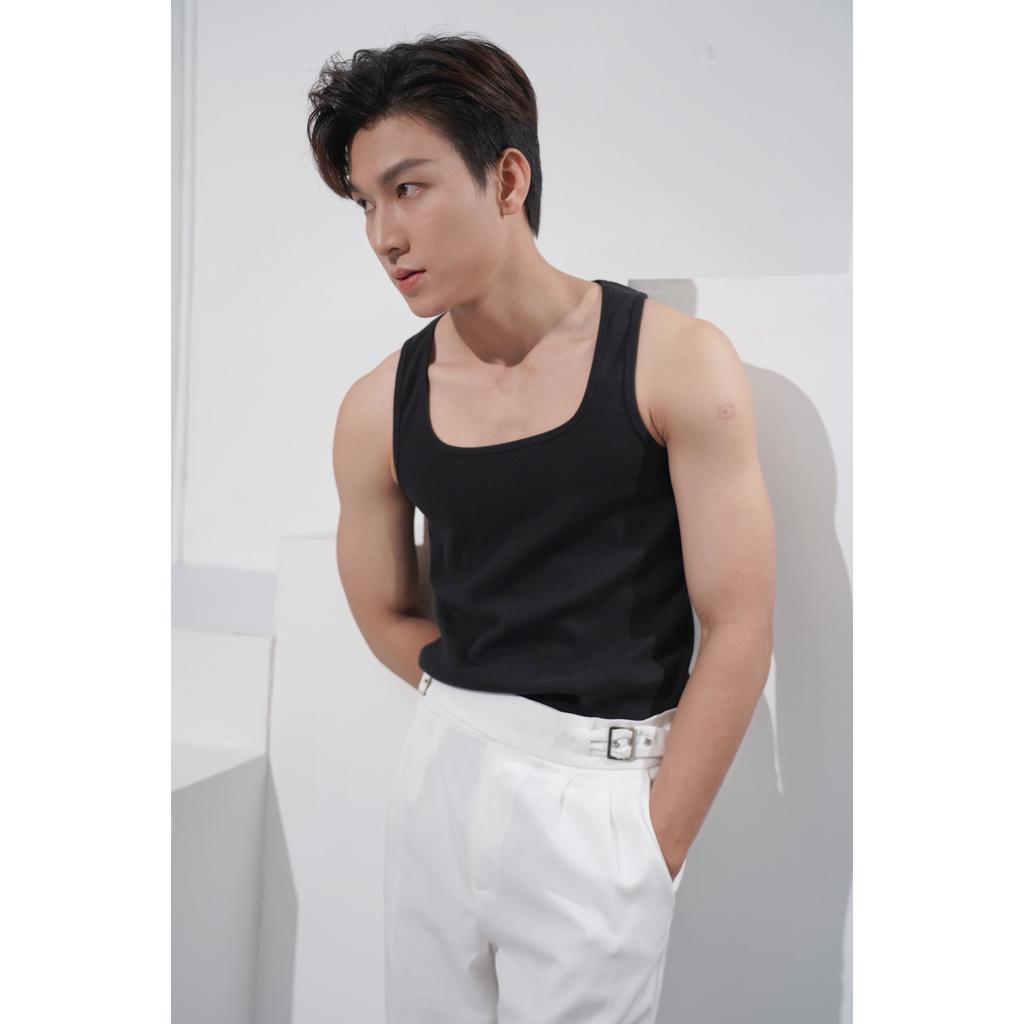 Áo Thun Ba Lỗ Tank Top Nam Cổ Vuông Cotton Tăm Gân Tôn Dáng Thương Hiệu Mr Twins – Màu Đen – Size XL