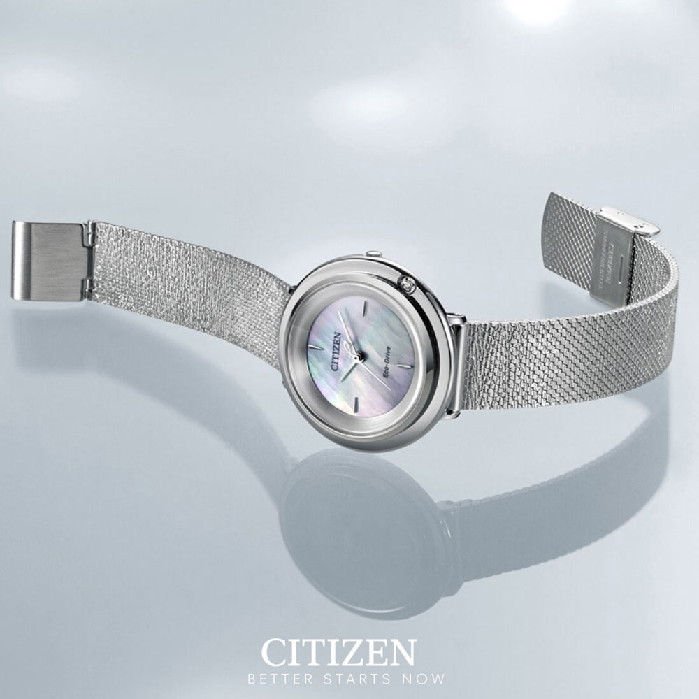 Đồng Hồ Nữ Citizen Đính Kim Cương Dây Thép Không Gỉ EM0640-82D - Mặt Xà Cừ (Sapphire)