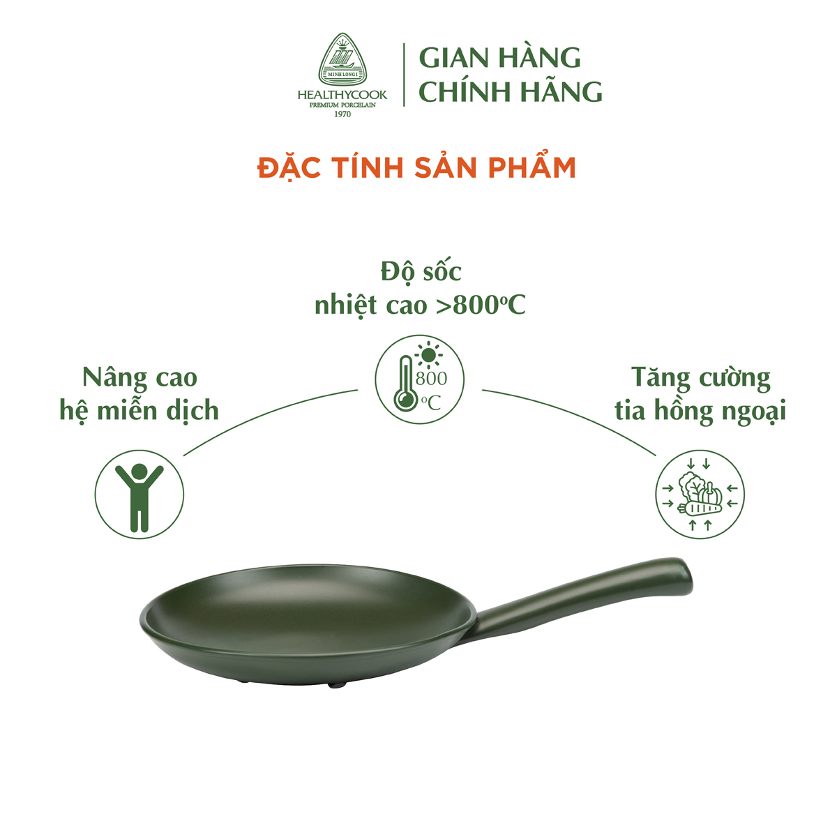 Chảo Tay Cầm Dưỡng Sinh Minh Long - 24cm - Dùng Cho Bếp Gas, Bếp Hồng Ngoại