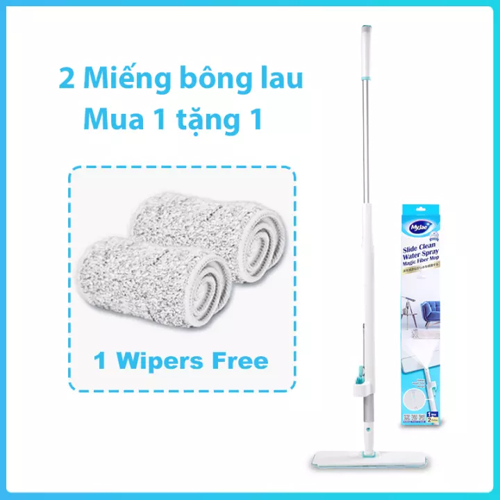 Combo 3 Bông Lau + 1 Cây Lau Nhà MyJae Sợi Microfiber Tự Vắt Phun Sương Xoay 360 Độ Thông Minh 138cm