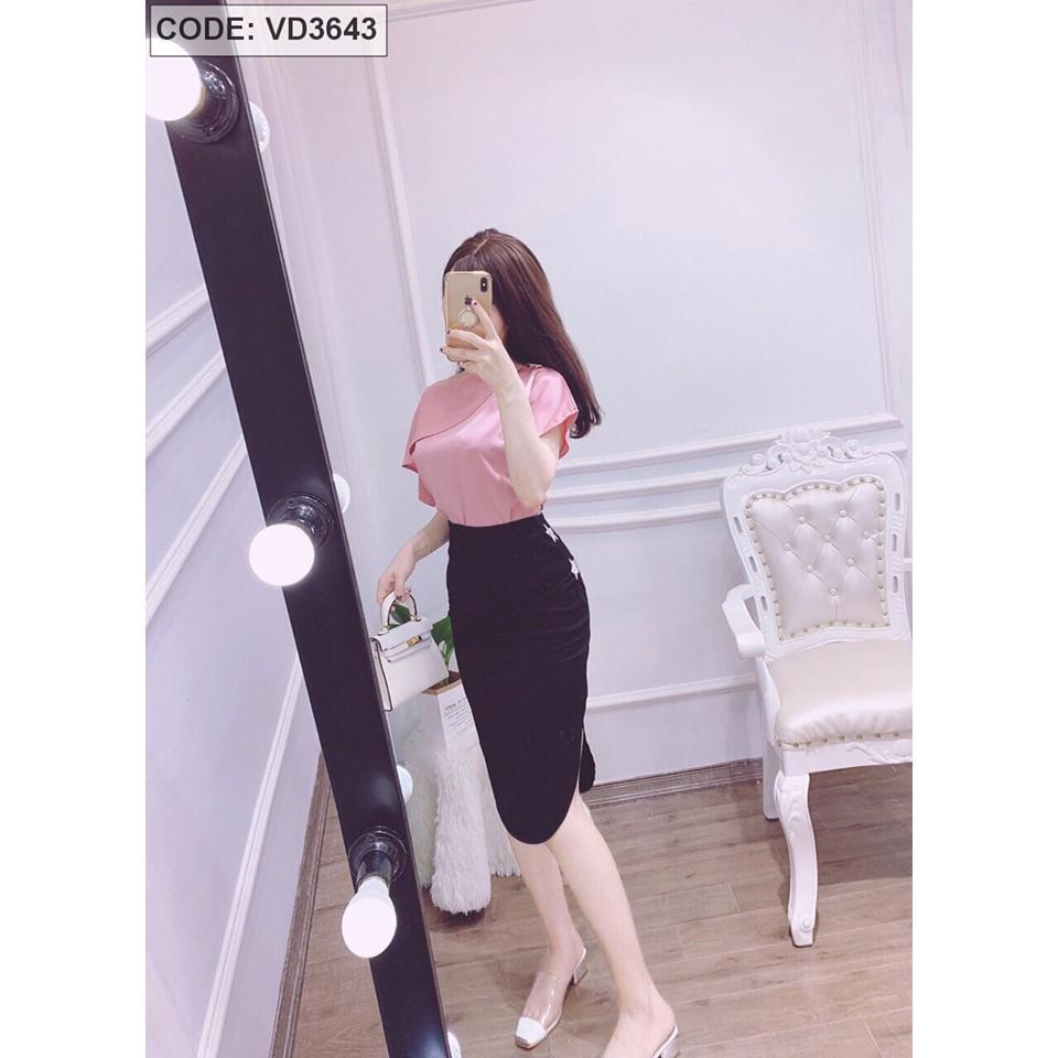 Đầm công sở Set Áo Hồng Phối Chân Váy Body Đẹp