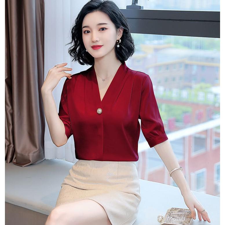 Áo sơ mi nữ tay lỡ áo sơ mi công sở chất vải lụa ngọc trai đẹp mềm rất mượt không nhăn TA120