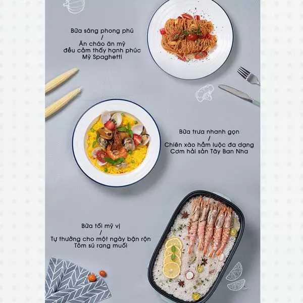 Nồi lẩu điện đa năng ăn lẩu, nướng, làm bánh, ... 3 khay tặng ổ cắm 3 chấu