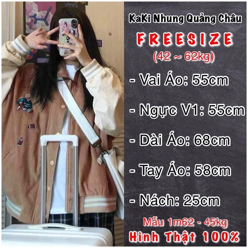 Áo Khoác Nữ KaKi Nhung Tâm Hàng QC Thêu Gấu Nút Bấm Bomber Jackets Dù Lót Trong THÊU GẤU - AK1066
