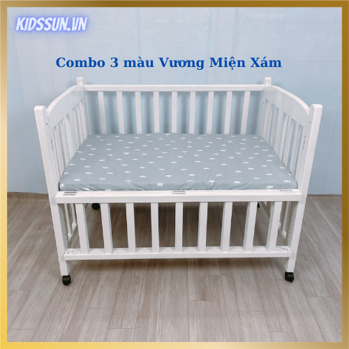 Giường Cũi  - Nôi Cũi Cho Bé Từ Sơ Sinh Đến 3-4 Tuổi - Chất Liệu Gỗ Quế Màu Trắng - Combo 3 Sản Phẩm - Kích thước 70 x 110 x 86cm ( R x D x C )