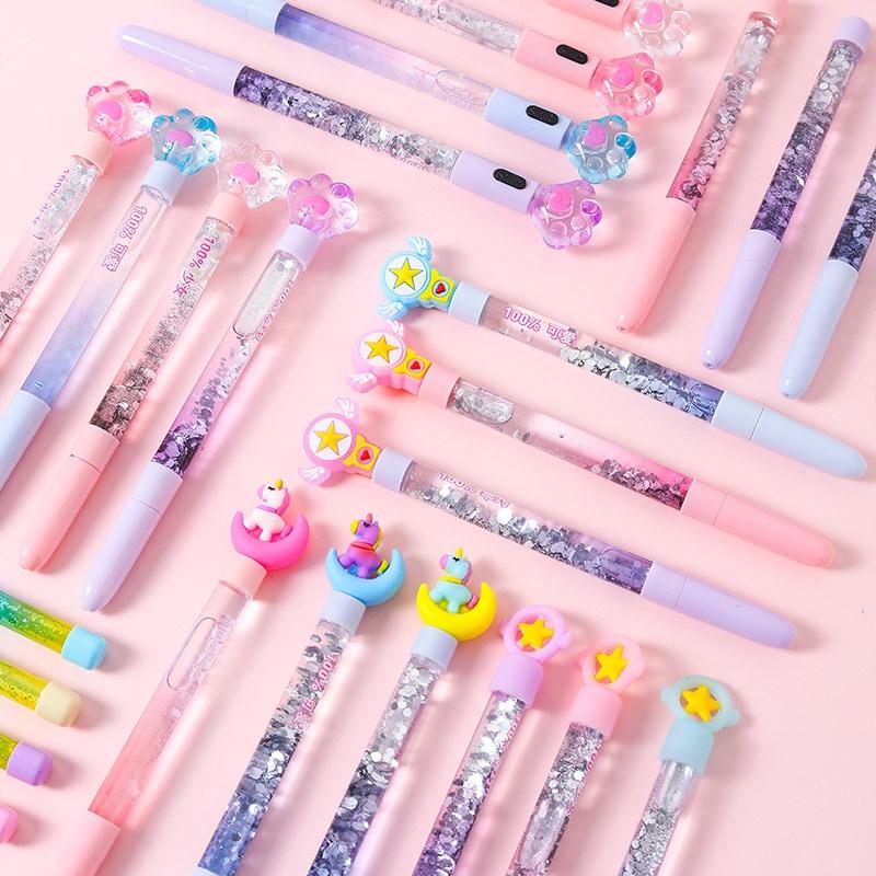 Bút Gel Cát Lún Có Đèn Nhấp Nháy Nhiều Màu Ngòi 0.5mm - Viết Mẫu Hình Chân Mèo Kute Dễ Thương