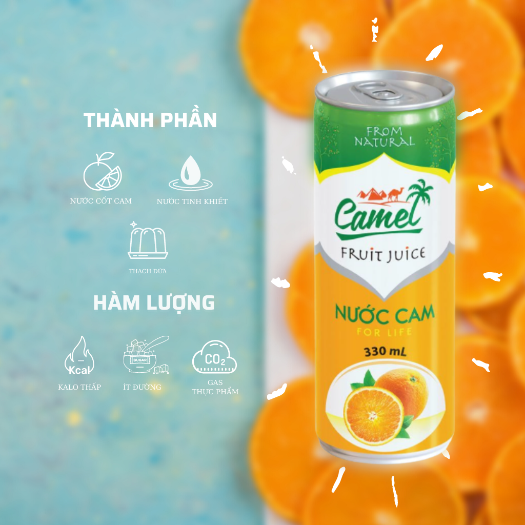 Nước cam ép Camel thùng 24 lon x 330ml