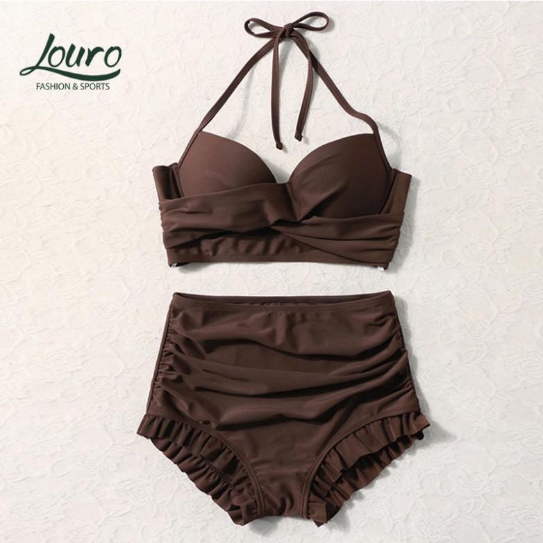 Sét bikini 2 mảnh và áo choàng đi biển Louro, mẫu quần áo tắm nữ trẻ, phong cách đồ bơi hàn quốc - SW04