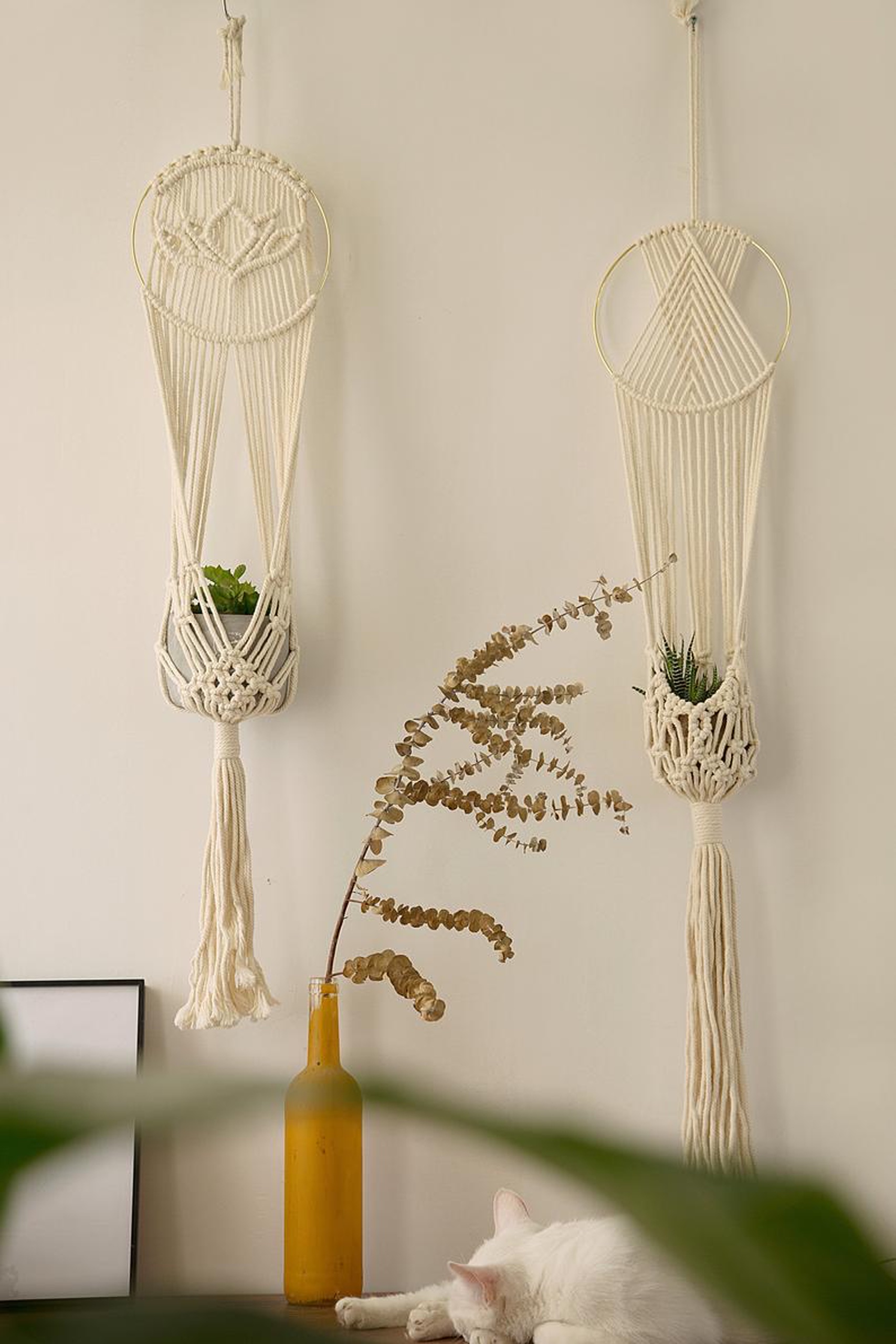 Dây treo trang trí chậu cây cảnh lọ hoa vật phẩm trang trí kết hợp vòng tròn đan dây hoa sen. Lutus Macrame. GTT20321