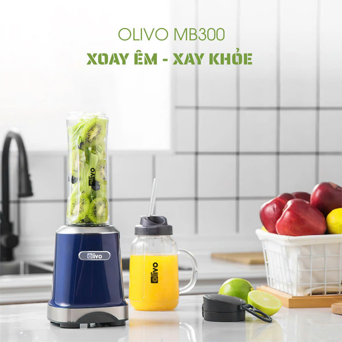 [Hàng chính hãng] Máy xay sinh tố đa năng Olivo MB300 - 2 Cốc Xay - Xay Đá Bào, Sinh Tố, Smoothie - Dung Tích 600ML - Livo Making Life Easier