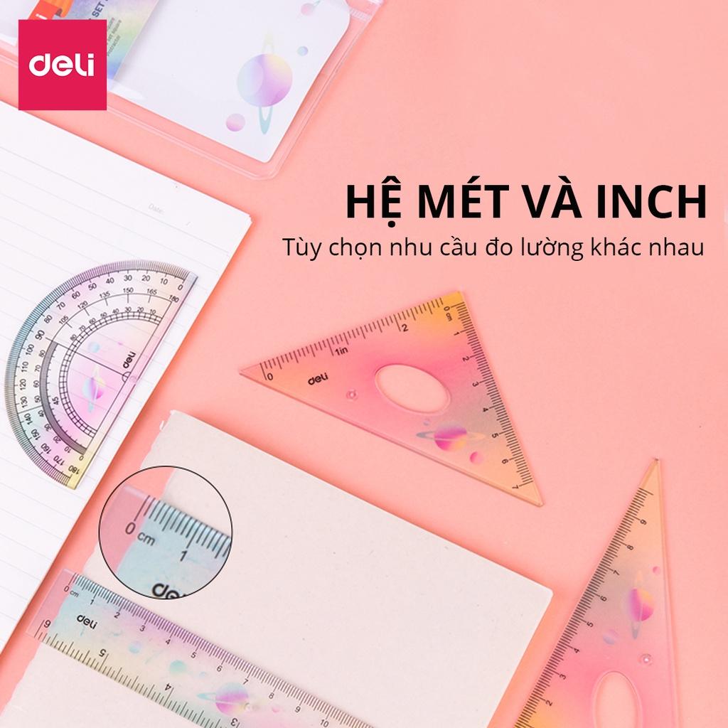 Bộ 4 Dụng Cụ Eke Thước Kẻ Thước Đo Góc Đo Độ Học Sinh Ombre Màu Thời Thượng Deli - Eke Tam Giác Vuông Đồ Dùng Toán Học Dụng Cụ Hình Học - EH652