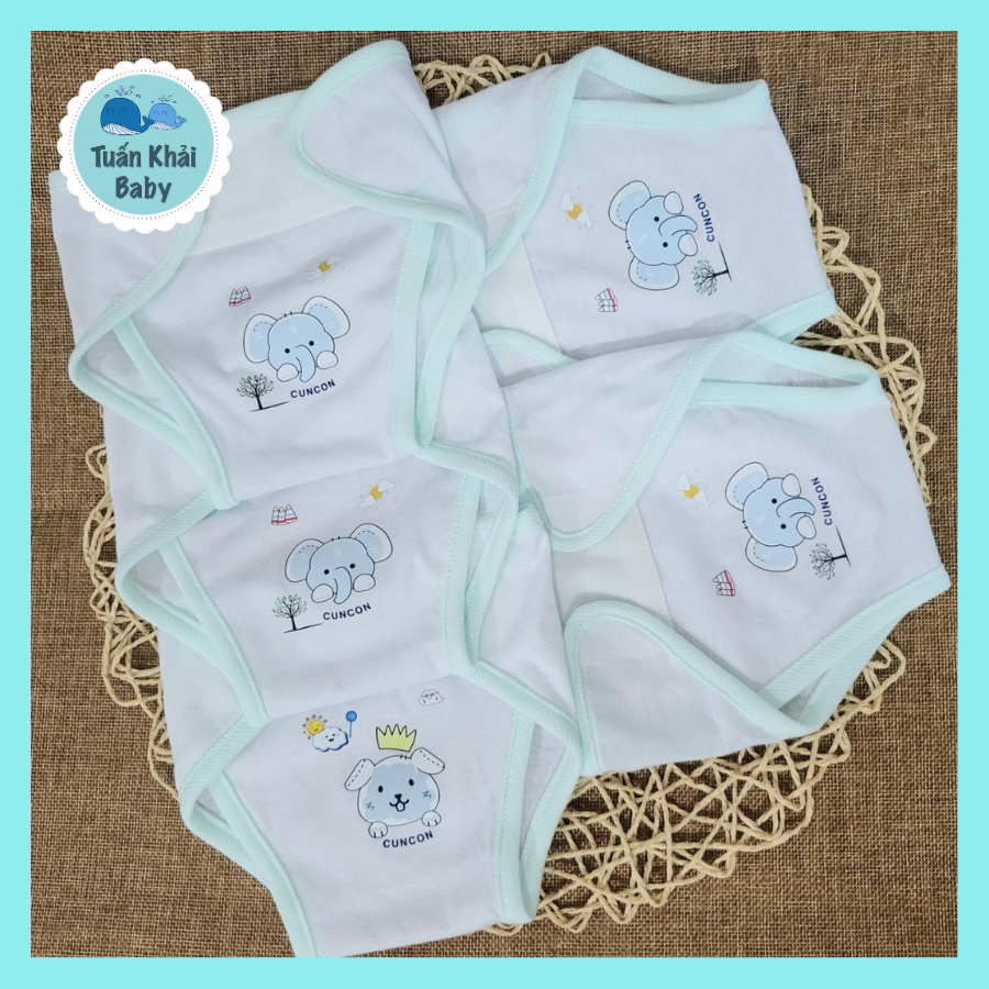 Set 5 tã vải sơ sinh cotton CUNCON | Size 1,2,3 cho bé sơ sinh - 9kg | Miếng dán bo viền, chất vải mềm mịn