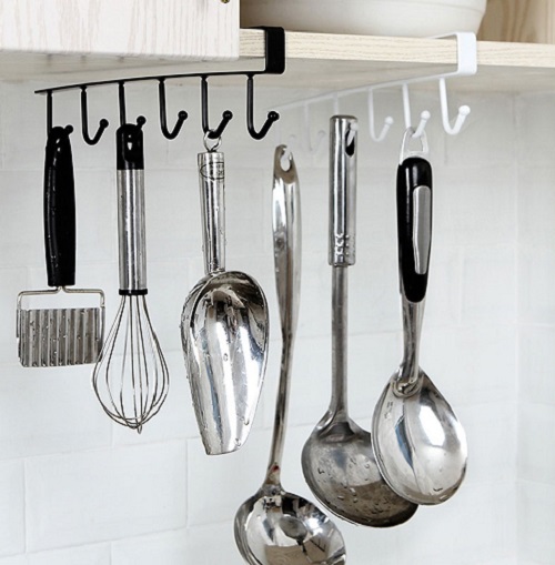 Bộ 2 Móc treo gầm bếp, tủ quần áo- Gía treo đa năng 5 móc 26,5x7cm, màu ngẫu nhiên+ Tặng kèm hình dán ngẫu nhiên