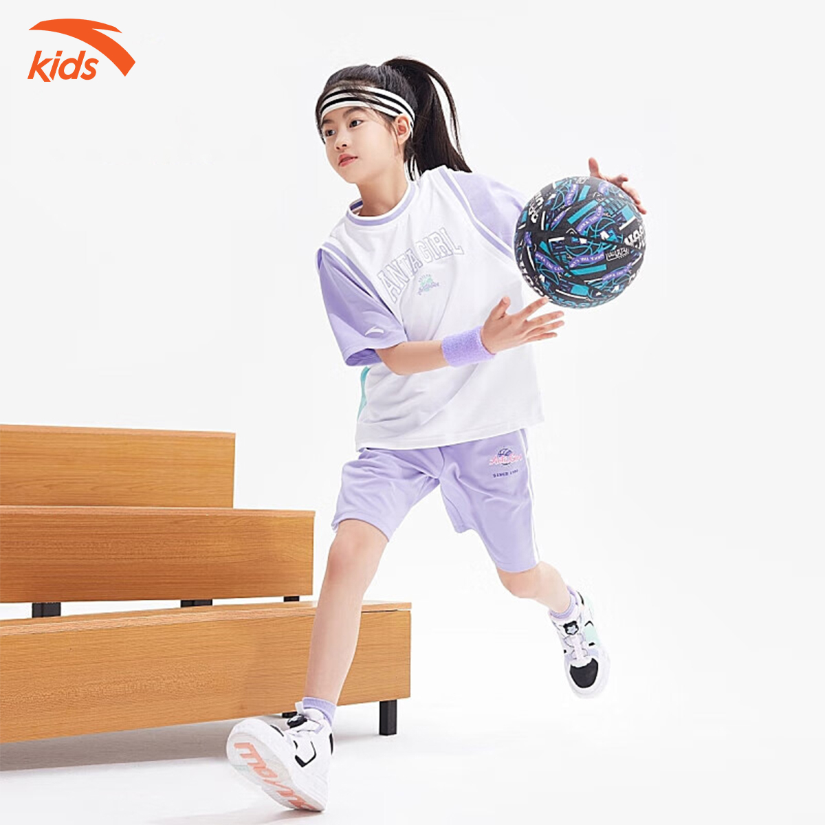 Áo phông thể thao bé gái Anta Kids dòng bóng rổ, vải cotton, thoáng khí W362328142