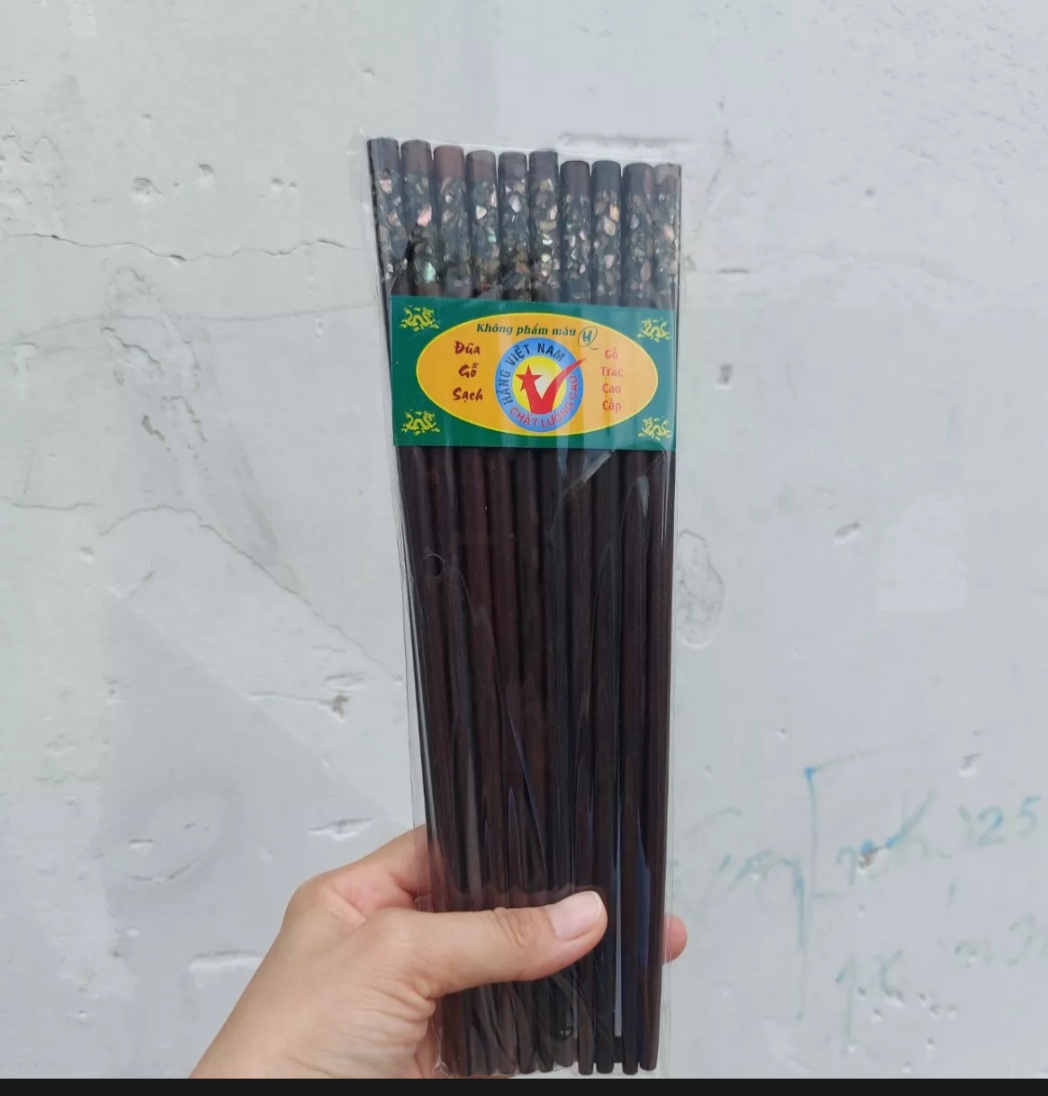 Bộ 10 đôi Đũa gỗ trắc cẩn Siêu sạch gỗ tự nhiên vân đẹp