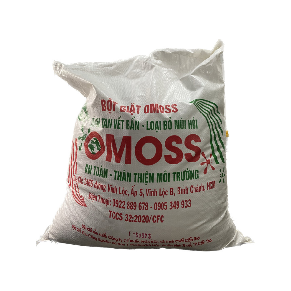 bột giặt Omoss bao 25kg. Đánh bay vết bẩn, bảo vệ da tay, dùng cho giặt máy và giặt tay. Tiết kiệm cho gia đình bạn