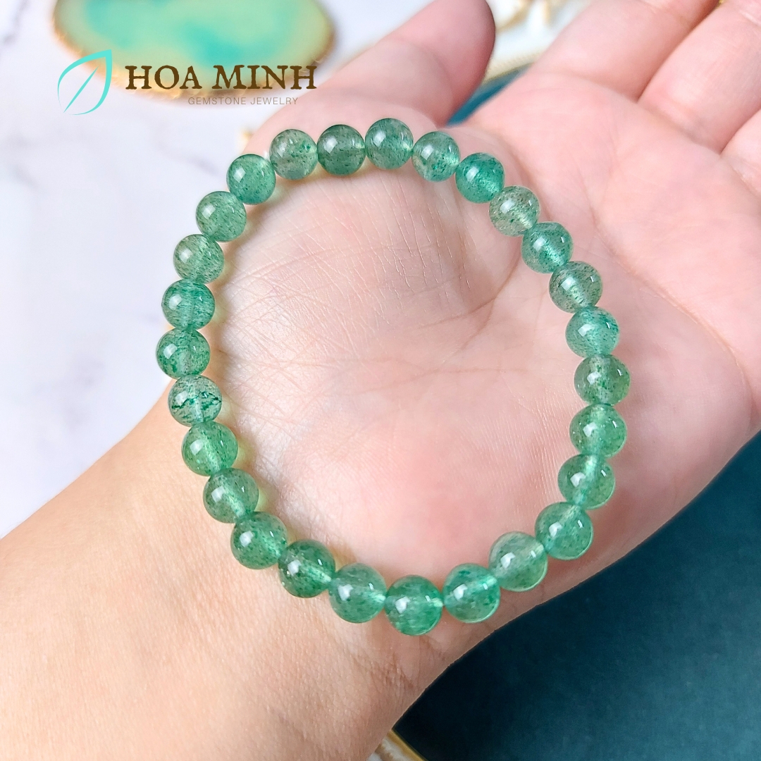 Vòng tay phong thủy đá Thạch Anh Dâu Xanh 6.6 li, hợp mệnh Mộc Hỏa