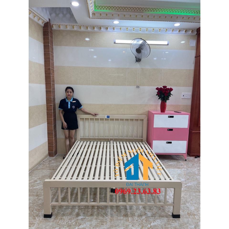 Giường sắt mỹ nghệ ĐẠI THÀNH 1m6x2m màu trắng