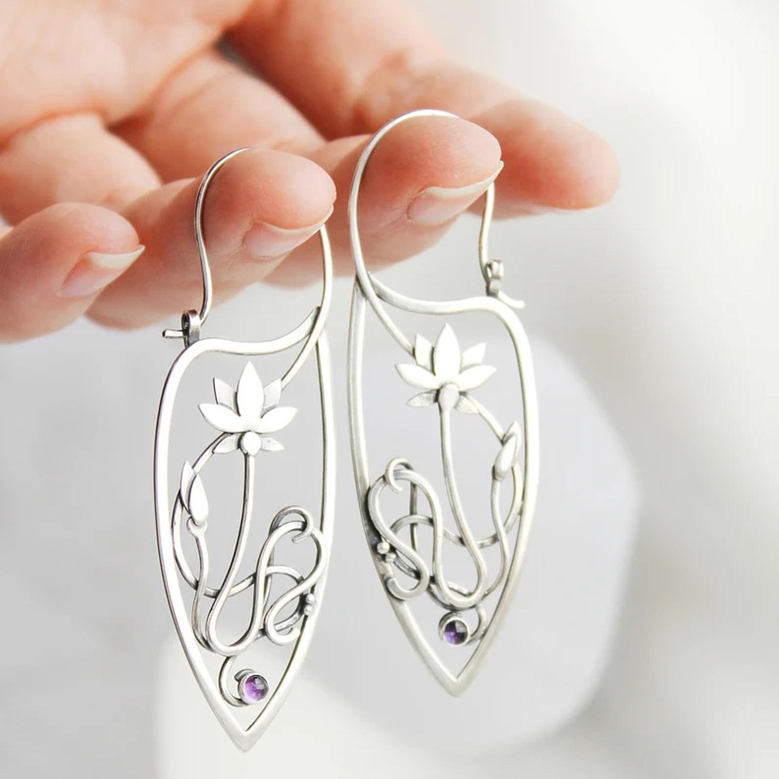 Ethnic Style Earrings Eardrop Delicate Jewelry Antique Flower for Holiday