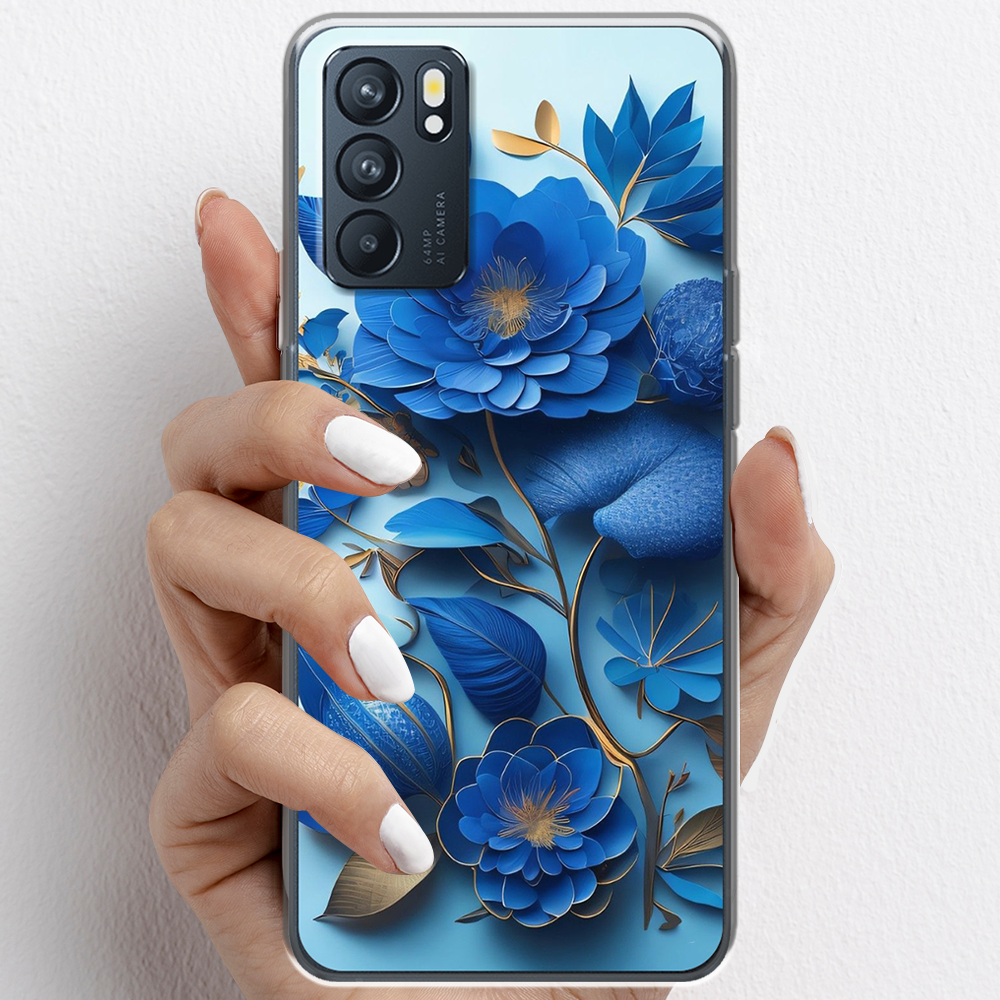 Ốp lưng cho Oppo Reno6 , Reno6 Z, Reno6 Pro nhựa TPU mẫu Hoa xanh dương