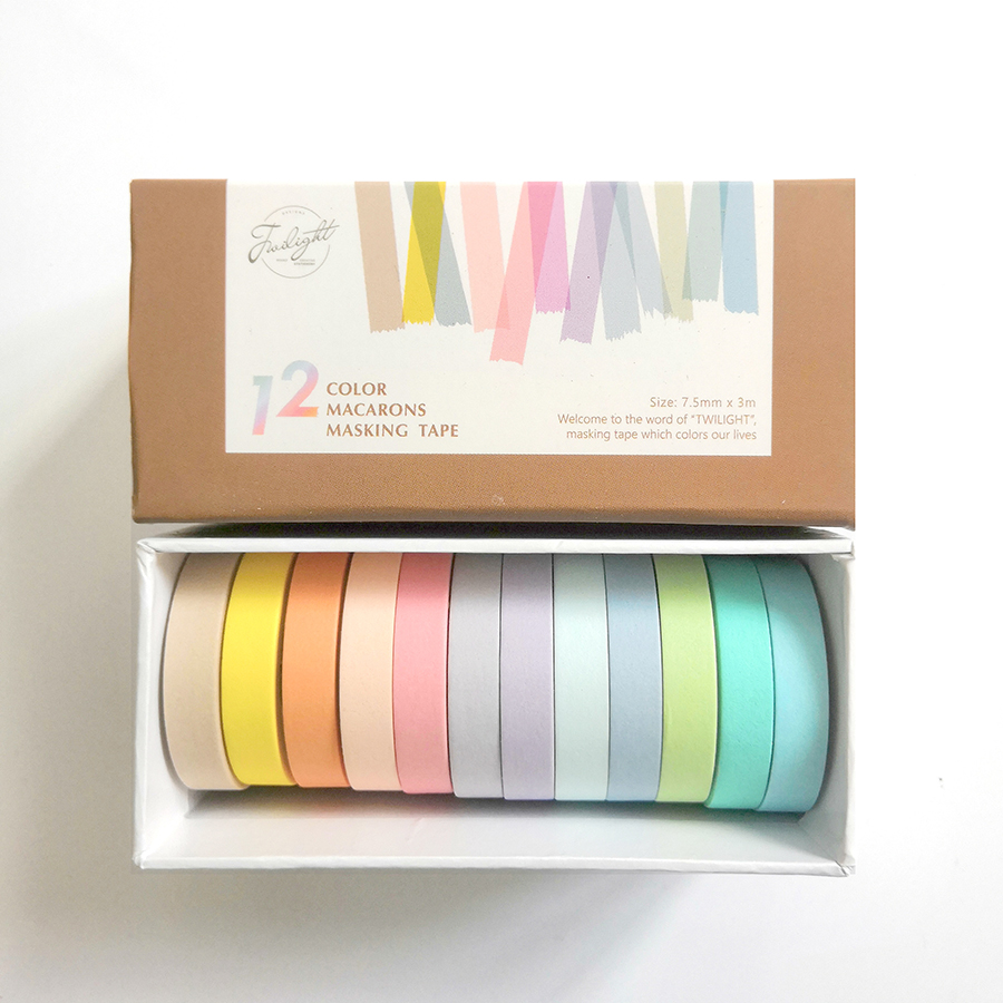 Băng keo giấy trang trí Washi tape Twilight 12 cuộn (7,5mmx3mx12) - 12 Color macarons Masking tape WS011