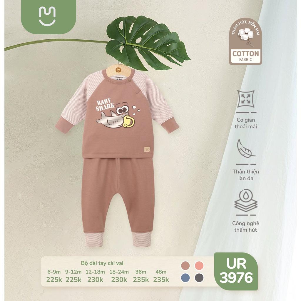 Bộ QA nỉ Thu Đông cho bé Ualarogo 6 tháng - 4 tuổi cotton dài tay cổ tròn cúc cài vai