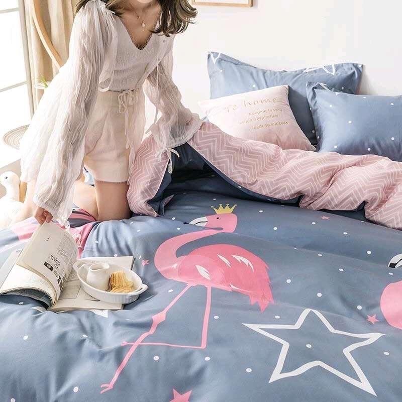 Bộ chăn ga Cotton Poly con cò hồng mẫu mới - Hàng nhập khẩu