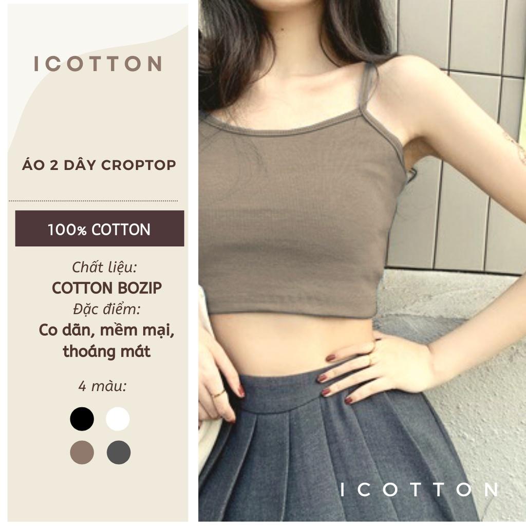 Áo 2 dây croptop nữ ️iCotton️ Áo 2 dây nữ dáng ngắn 100% cotton trắng đen cao cấp