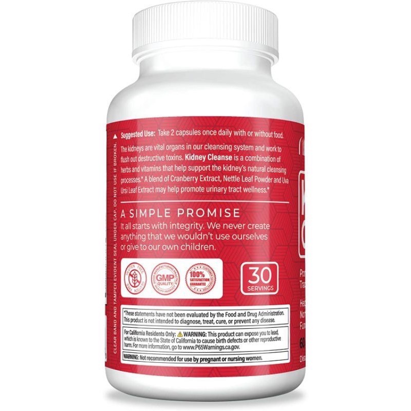Kidney Cleanse | Detox Thải Độc - Sạch Thận, Công thức thảo dược, vitamin và khoáng chất giúp duy trì đường tiết niệu khỏe mạnh và hỗ trợ chức năng tuần hoàn máu Chai 60 Viên nang