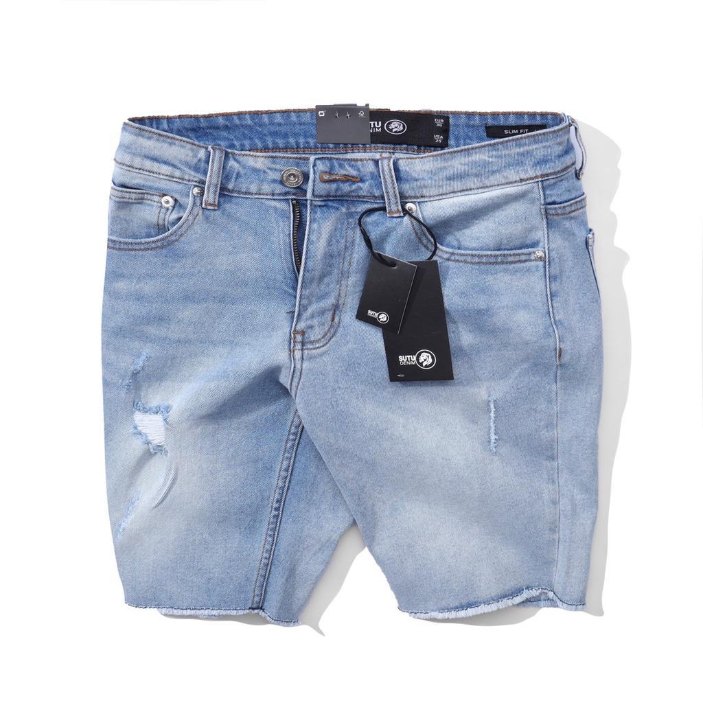 Quần Short Jeans Rách Nam SUTU BRAND Form Suông Vừa Vặn Chất Co Dãn Thoải Mái Không Ra Màu Khi Giặt Tẩy | Q0G - Đen