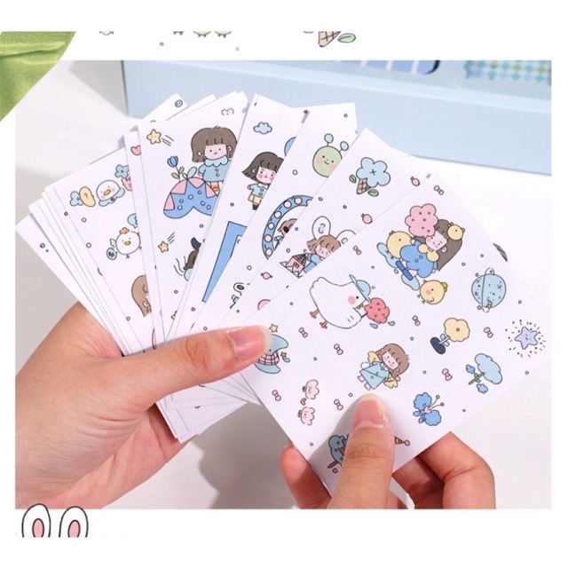 Hộp quà tặng - Washi tape kèm sổ sticker kẹp giấy và giấy note xinh