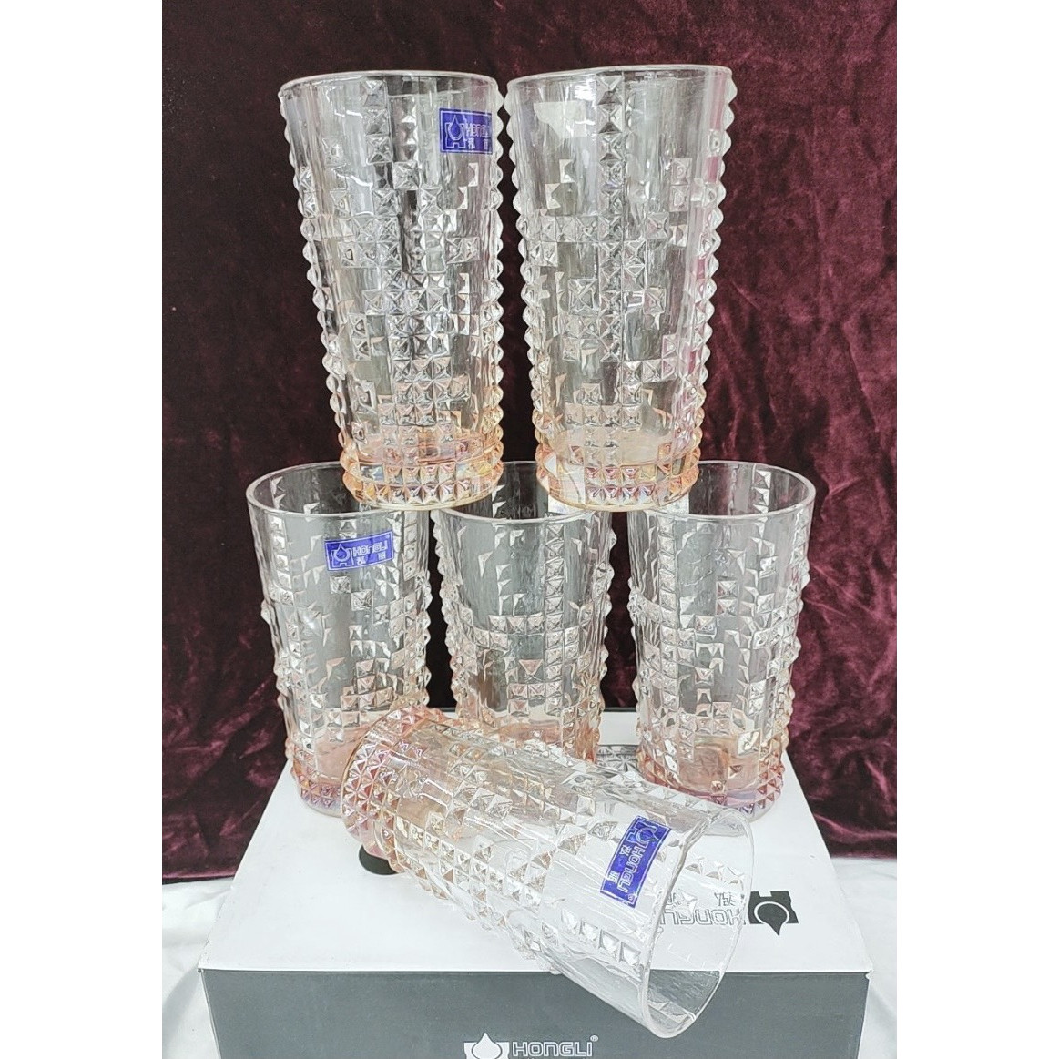 BỘ 6 LY UỐNG NƯƠC THỦY TINH CAO CẤP CHỊU NHIỆT 355ML HẠT NỔI - VD51