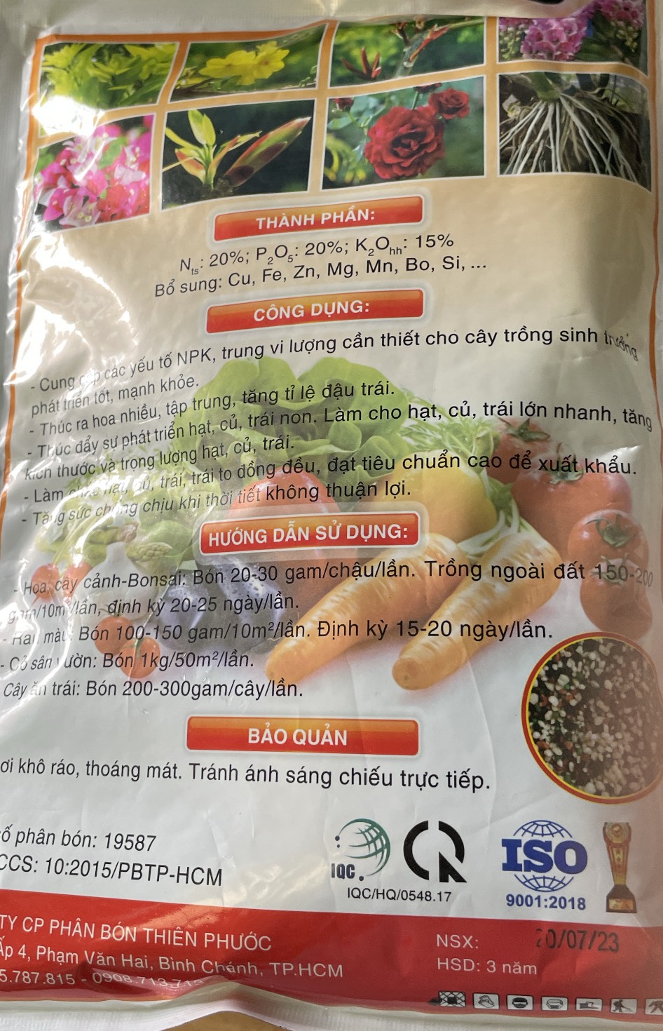 Phân bón gốc chăm sóc cây trồng NPK 20-20-15 + TE gói 1kg HAK