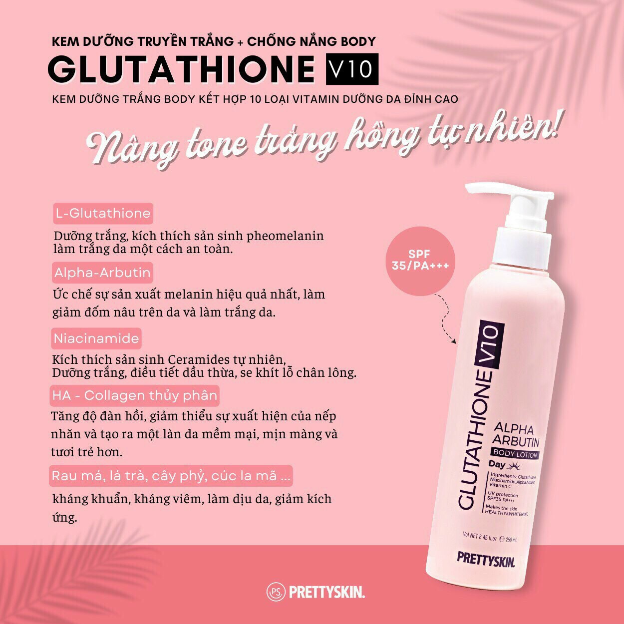 Kem body truyền trắng, chống nắng Glutathion V10 Prettyskin