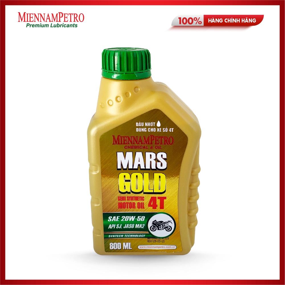 Dầu Nhớt MiennamPetro Mars Gold Motor Oil 4T 20W-50 API SJ JASO MA2 800ml Bảo Vệ Động Cơ Xe Máy 4 Thì Cao Cấp