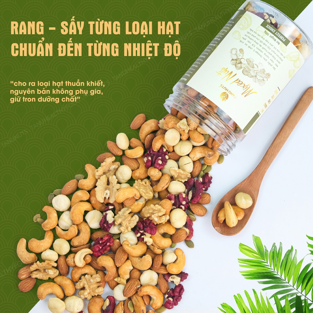 Hạt dinh dưỡng mix 6 loại TANU NUTS, hạt ngũ cốc cho bà bầu gồm macca, óc chó, hạnh nhân, bí xanh, điều