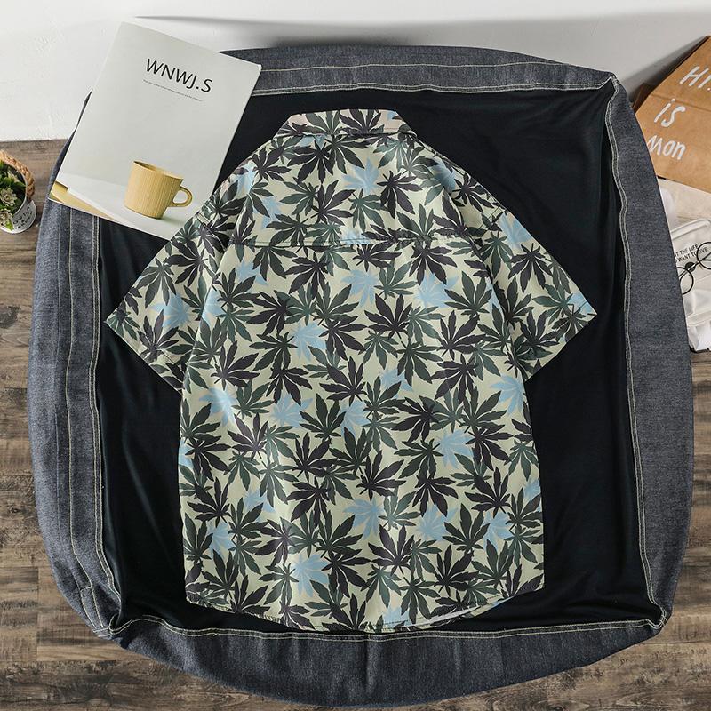 Áo Sơ Mi Ngắn Tay Form Rộng In Họa Tiết Lá Phong Thời Trang Dành Cho Nam 2 Màu