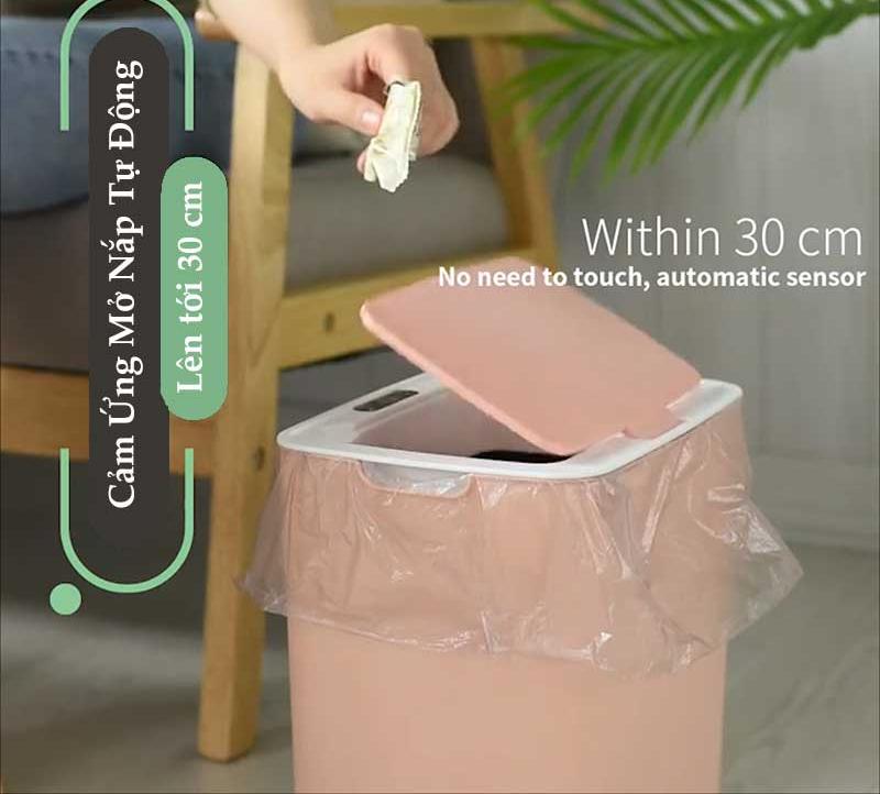 Thùng Rác Cảm Ứng Tự Động Thông Minh Pin Sạc Cổng USB Bản Nâng Cấp 2022 Cảm Ứng Kép 3 Chiều Dung tích 14L Chống Nước Tốt
