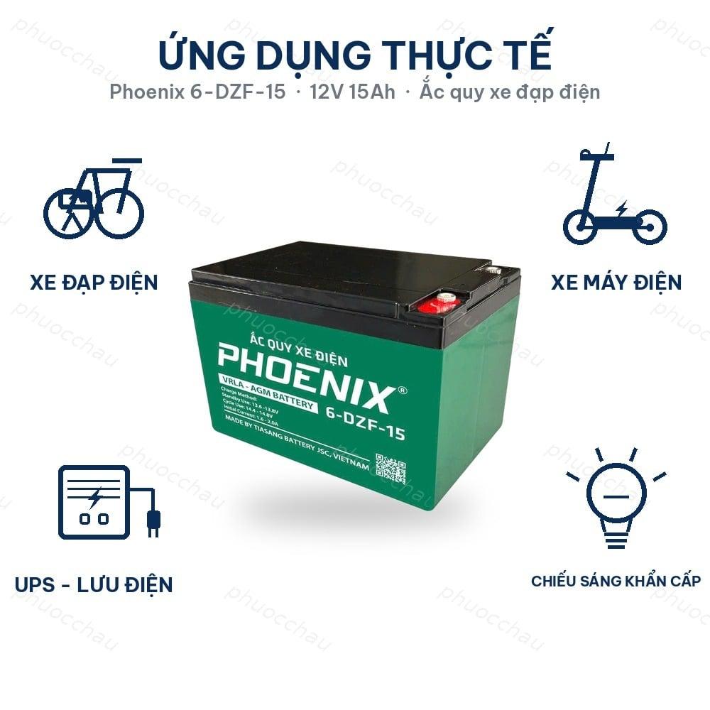 Ắc Quy Phoenix 6-DZF-15 (12V 15Ah) Cho Xe Đạp Điện, Xe Máy Điện