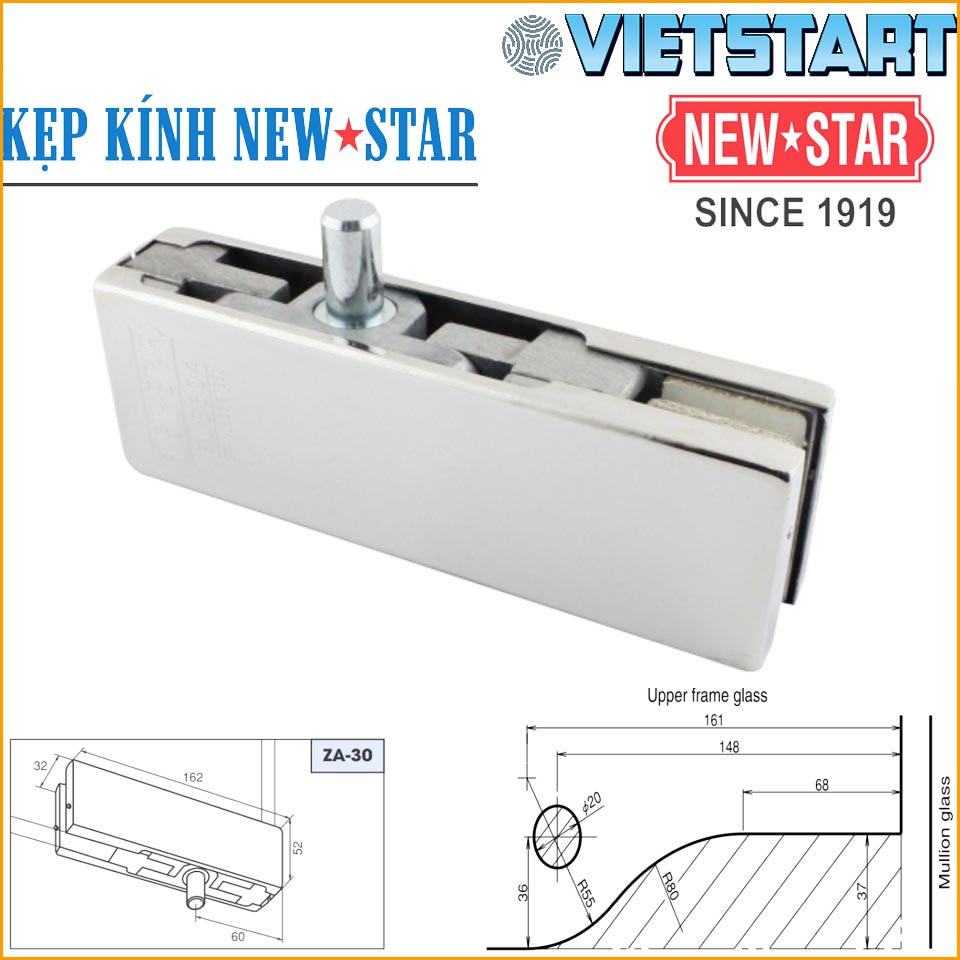 Kẹp kính Newstar Kính dày 10-12mm - Kẹp góc, kẹp trên, kẹp dưới, kẹp ty và kẹp khóa