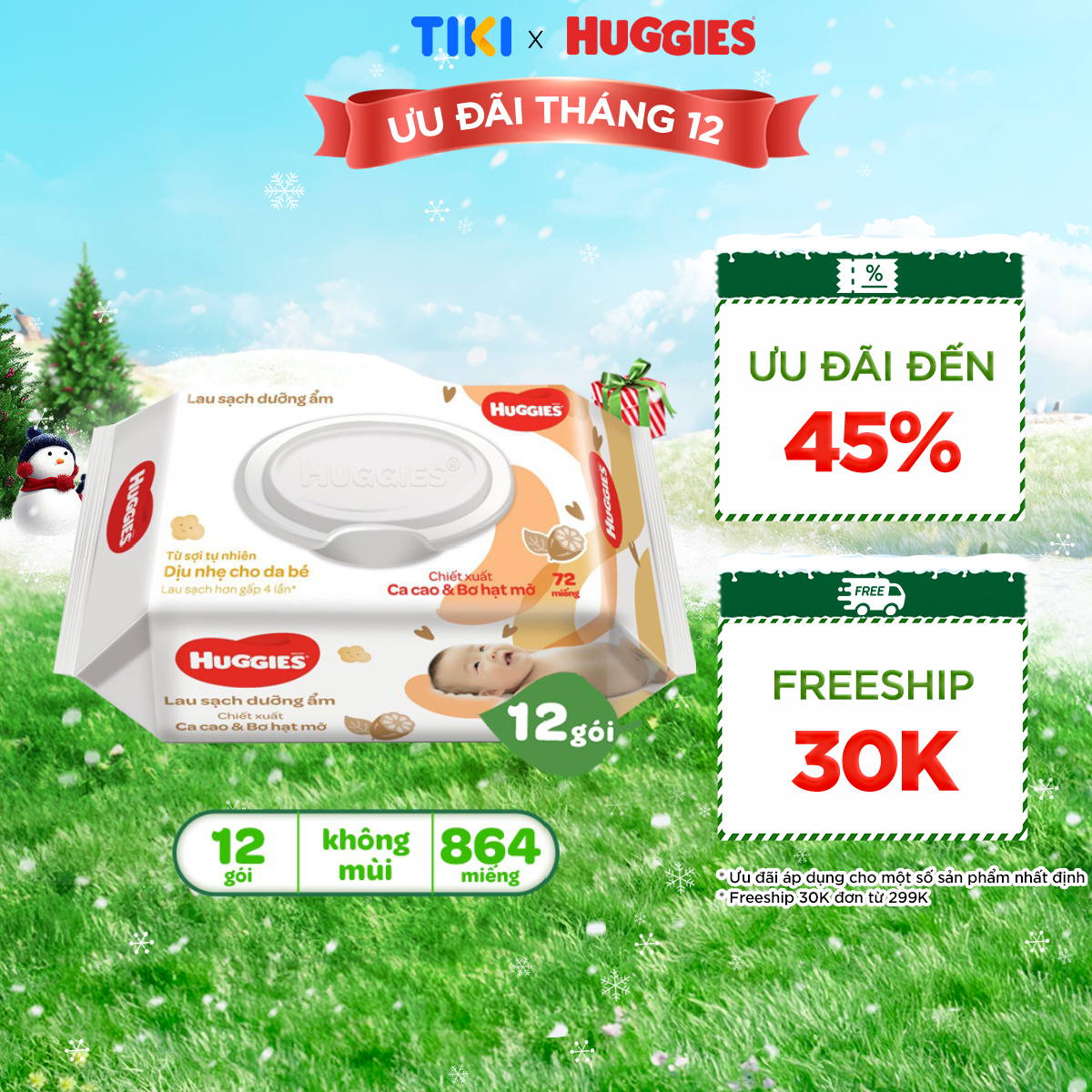 Thùng 12 gói khăn giấy ướt cho trẻ sơ sinh HUGGIES - Hàng chính hãng