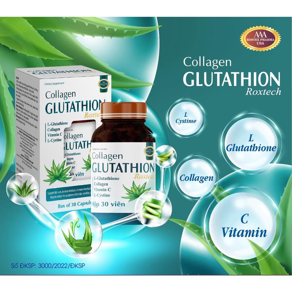 Collagen Glutathion ROXTECH - l-cystine, vitamin E C đẹp sáng da, giảm nám sạm da - Chai 30 viên