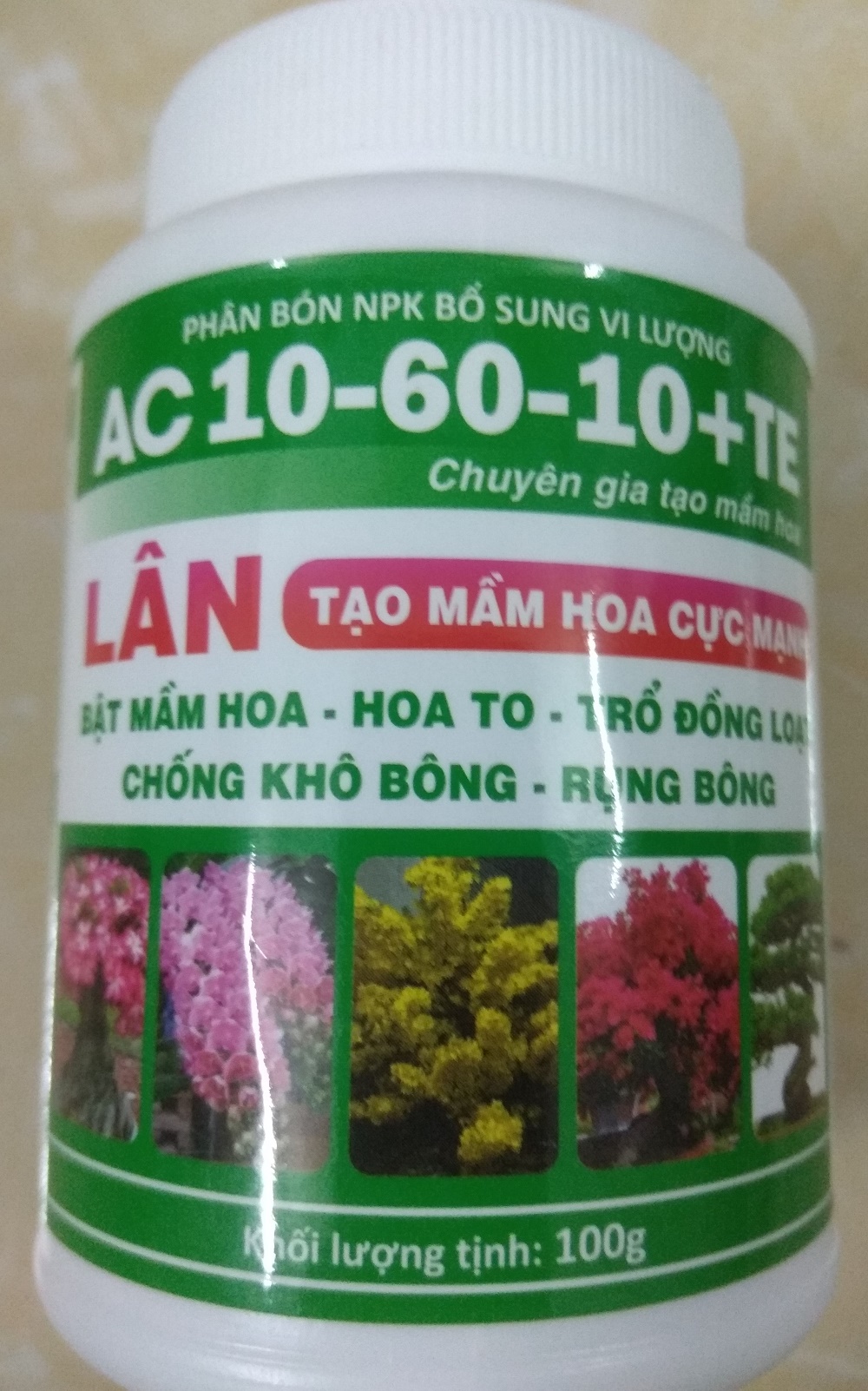 Phân bón NPK bổ sung vi lượng AC 10-60-10 +TE tạo mầm hoa cực mạnh - chai 100 gram