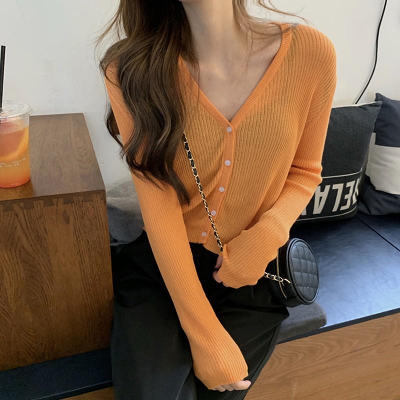 Áo Khoác Cardigan Dệt Kim Mỏng Tay Dài Cổ Chữ V Thiết Kế Đơn Giản Cho Nữ