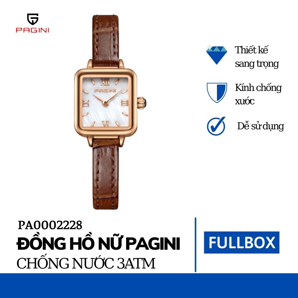 Đồng Hồ Nữ PAGINI PA002228N Dây Da Mặt Vuông Cá Tính – Phù Hợp Với Các Cô Gái Yêu Thích Phong Cách Vintage