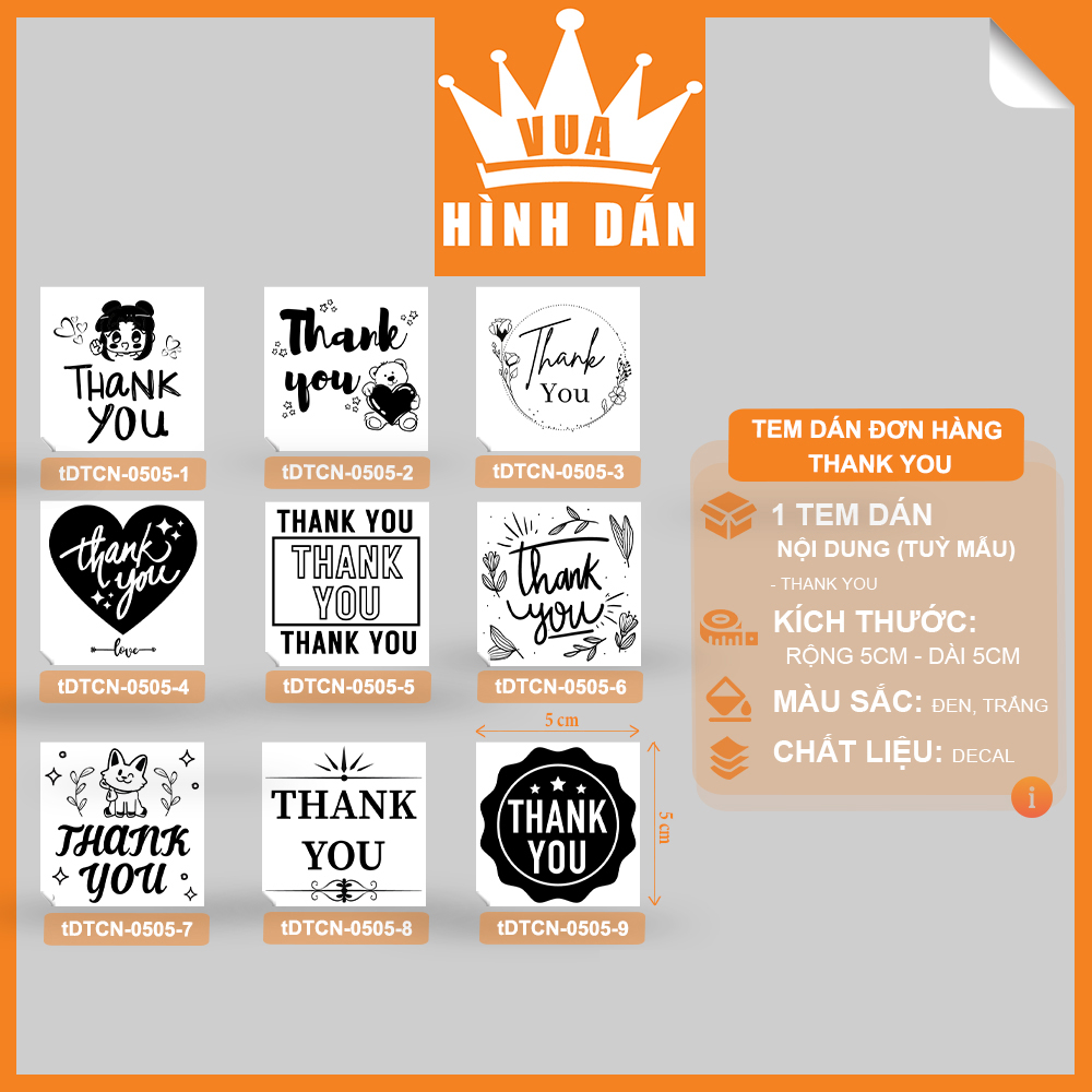 Set 50/100 sticker thank you (5x5cm) cảm ơn - tem dán túi gói hàng sản phẩm dành cho shop (1.026)